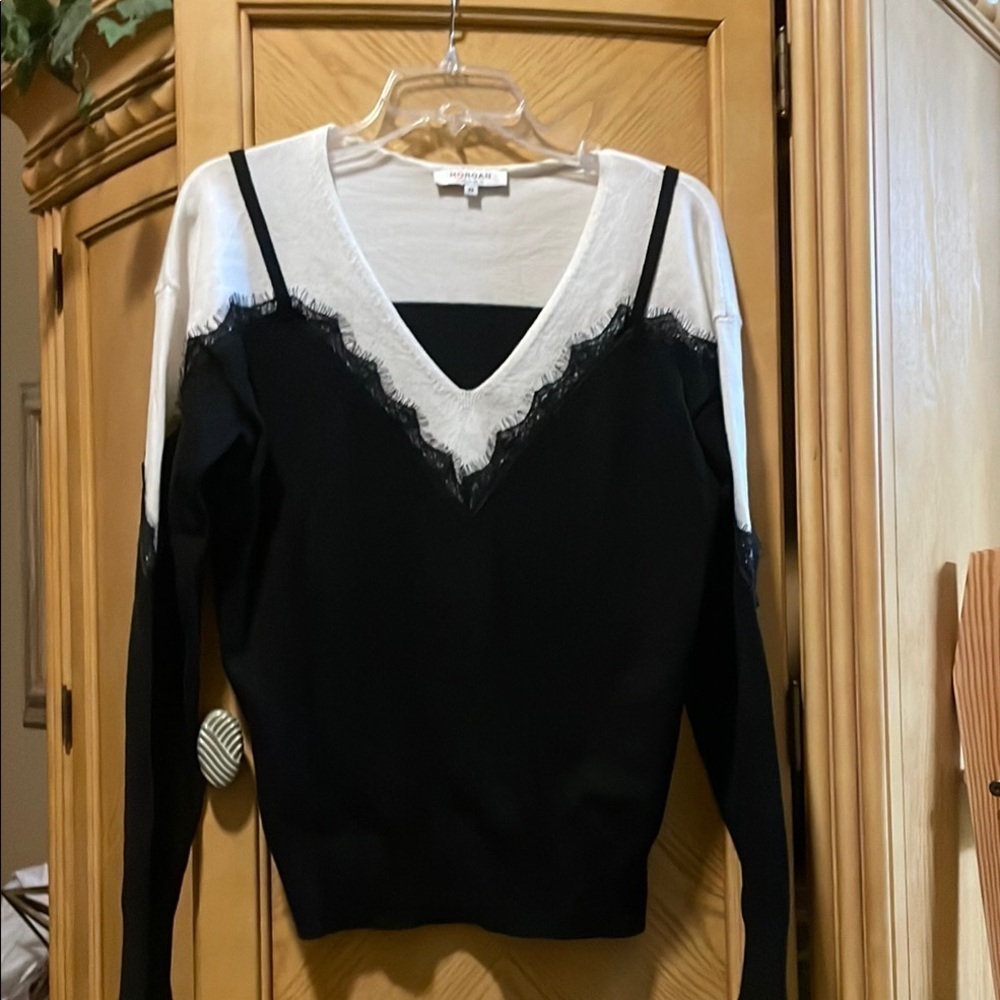 Morgan de Toi Black & White Sweater Lingerie Cami Inspired Oversized Sweater - Picture 2 of 5